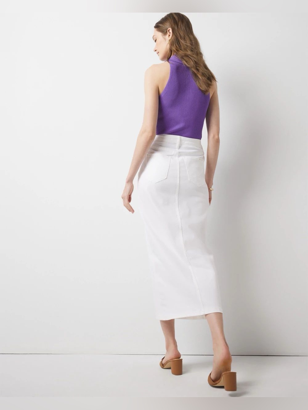 NWT White House Black Market White Denim Maxi Skirt SZ-14 Pockets - Picture 4 of 10